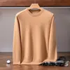 Novo Suéter de Cashmere com Gola Redonda Baixa Outono/Inverno 2026 para Homens de Meia-Idade, Suéter Liso Pulôver de Manga Longa Casual para Negócios