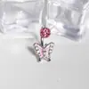 Anel de Lábio Borboleta com Gotejamento Rosa e Branco Aço Inoxidável Cobre Inlaid Zircônia Unha de Lábio Unha de Osso da Orelha Anel de Lábio 1.2 Piercing Anel de Lábio Atacado