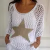 Suéter de Cinco Estrellas con Cuello Redondo de Estilo Europeo y Americano, Nuevo de Verano, Top Elegante de Siete Mangas para Mujer, Camisa para Aire Acondicionado