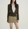 Nueva Camisa de Punto de Bloques de Color para Primavera y Otoño, Falso Dos Piezas, Cintura Ajustada, Cuello Solapa, Camiseta de Diseñador para Mujer con Estilo Único y Aspecto Elegante