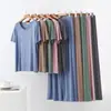 Conjunto de Pijama Casual para Mujer de Verano Delgado Talla Grande, Manga Corta, Pantalones Largos Anchos Cortados, Adecuado para Usar como Ropa de Exterior