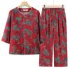 Pijama de Algodão e Seda de Verão da Vovó, Conjunto de Cardigã de Manga Três Quartos para Mãe, Roupas de Casa de Algodão para Mulheres de Meia-Idade e Idosas