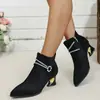Botas de Moda de Tacón Alto para Mujer con Punta Afilada Mate, Botines de Tacón Grueso, Botines Cortos de Moda Nuevos Otoño 2026