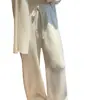 Pantalones de Pierna Ancha 100% Lana Pura Color Blanco Crema para Mujer Cintura Alta Adelgazantes Caída Suave Pierna Recta Estilo Coreano Pantalones de Abrigo Suaves y Sedosos