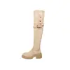 Versión de Piel de Oveja Otoño e Invierno 2026 Lana de Cordero Tacón Grueso Botas de Media Caña Botas Largas Hasta la Rodilla Botas Elásticas para Mujer Otoño e Invierno