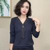 Transmisión en Vivo de Dropshipping de Moda 2025 Primavera y Otoño Nueva Camiseta de Manga Larga con Cuello en V para Mujer Camiseta Básica