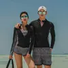 Roupa de Mergulho de Casal Coreano Roupa de Banho Feminina de Manga Longa para Água-viva Fato de Snorkel Cortado com Proteção Solar Emagrecedor Roupa de Banho