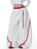 Pantalones Jogger de Retazos Rayados Color Block con Doble Cintura Estilo Retro Americano para Mujer, Pantalones Deportivos de Pierna Ancha para Danza Jazz