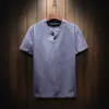 Camiseta de Lino de Manga Corta para Hombre Verano Holgada de Media Manga Talla Grande Camiseta de Algodón y Lino Color Sólido Transpirable Cuello en V Top Delgado para Hombre