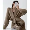 Cárdigan de Punto con Cordones de Encaje de Alta Gama Estilo Francés para Mujer, Nuevo Otoño Estilo Perezoso Holgado Chaqueta Suéter Versátil
