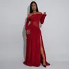 C7561 Moda Europeia e Americana Transfronteiriça Aliexpress Amazon Vestido Sexy Tomara-que-caia com Mangas Longas e Fenda para Cobrir os Braços