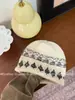 Feria de Viajes de Otoño e Invierno Estilo Fair Isle Tejido de Lana Jacquard Cuadros Gorro Versátil para el Frío Punto de Doble Capa Te Hace Ver Más Pequeño