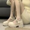 Zapatos de cuero JK japoneses para mujer, blancos, de suela gruesa, para aumentar la altura, suaves, estilo Mary Jane para chica, zapatos de una sola capa con tacón grueso y punta redonda, primavera y verano 2023