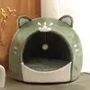 Cama Gato Caverna Fofa com Brinquedo Pendurado Xadrez Calmante Casa Gato Macia Portátil Não Deformável Ninho Pet