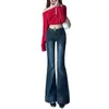 Jeans Azules Oscuros de Cintura Alta Ligeramente Acampanados para Mujer, Nuevo Estilo Otoño e Invierno 2025, Corte Delgado, Pantalones Bootcut Favorecedores