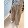 Calças de Alta Qualidade Sem Preocupações! Calça Cropped de Algodão Lavado de Alta Contagem de Fios Estilo Coreano Outono Novo Perna Reta, Casual Solta Emagrecedora Calça de Perna Larga para Mulheres