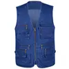 Colete Masculino para Meia-Idade e Idosos com Decote V, Multibolsos, para Lazer ao Ar Livre, Colete de Pesca Masculino, Colete Jeans