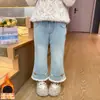 Jeans Forrados de Polar para Niña con Ligero Acampanado, Elegantes Pantalones de Campana Infantiles para Otoño, Pantalones Súper Lindos para Bebé Niña para Otoño e Invierno