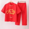 Traje infantil de cuello mao estilo chino traje Tang estilo chino Hanfu de manga corta y pantalón corto largo rojo traje de Año Nuevo chino para hombre