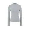 Camiseta Básica de Polar de Color Sólido de Doble Cara con Cuello Semi-Alto de Moda para Mujer, Top Corto Ajustado Versátil de Moda, Camiseta de Manga Larga de Color Sólido