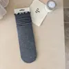 Calcetines finos de otoño para mujer hasta la mitad de la pantorrilla, resistentes al olor, absorbentes del sudor, con bordes rizados, calcetines de algodón estilo miu, calcetines largos de otoño e invierno