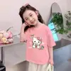 Camiseta de Manga Corta de Algodón Puro para Niñas Verano Nuevo Estilo Tops de Manga Corta para Niños Mayores Camisas Base de Manga Media Dulces y Lindas