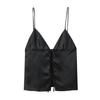 Roupas de Verão Femininas Transfronteiriças Estilo Europeu e Americano Novo Estilo de Verão Top de Alça com Decoração de Laço Fita Curta Textura de Cetim de Seda