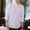 Camisa de rayas para hombre de primavera y otoño, estilo japonés, corte slim, informal urbano nuevo transfronterizo, camisa fresca de siete mangas, camisa básica