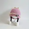 Touca de bebê coreana para outono e inverno, fofa e versátil, chapéu de tricô infantil com tranças de personagem de desenho animado para meninas e crianças