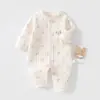 Mameluco de Algodón Puro de Tres Capas Cálido de Manga Larga para Bebé Recién Nacido, Ropa de Una Pieza para Recién Nacido, Primavera, Otoño, Invierno
