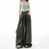 Calça Casual Khaki Preguiçosa Fluida de Perna Larga Feminina Novo Design Plissada Solta de Cintura Alta Versátil Calça de Terno
