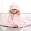 Toalha de banho tipo capa infantil transfronteiriça com bordado de desenho animado, manta wrap para recém-nascido em fleece de coral, roupão de banho com capuz macio e absorvente
