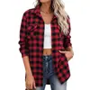 2026 Ropa de Mujer Transfronteriza Europea y Americana Manga Larga Nuevo Cuadros Botón Manga Larga Bolsillo Cepillado Camisa