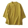 Foto Real da Camisa Top Estilo Étnico Chinês Colorida com Botões Retrô Gola Diagonal Gola Alta Novo Estilo Verão 2026