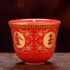 Pequeno Copo de Água de Cerâmica para Oferenda a Buda, Guan Gong e o Deus da Riqueza; Copo de Oferta Doméstico para Adorar Deuses, Atrair Riqueza, Ornamento Vermelho