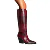 Tacón de Cuña Punta Fina Cuadros Amazon 2023 Nuevas Botas Largas Comercio Exterior Rojo Vino Marrón Oscuro Adulto Pre-Order Artículo Caliente