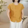 2026 Novo Estilo Gola Redonda Botões Manga Curta Bainha Fashion com Fenda Versátil Emagrecedor Blusa Top Feminino