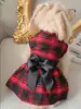 Ropa para gatos y perros, vestido de doble capa con lazo a cuadros grandes estilo británico, amigable con la piel y cómodo, adecuado para todas las estaciones