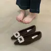 Zapatos Planos de Estilo Francés con Pedrería y Forro de Felpa para Mujer 2025 Otoño e Invierno Nuevos Zapatos de Trabajo de Lana con Punta Cuadrada y Boca Baja Zapatos Peludos