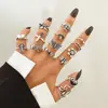 Anillo de mariposa negro esmaltado con forma de corazón oscuro para Halloween, juego de nueve anillos estilo punk de araña