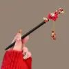 Nueva Horquilla de Madera Estilo Chino para Mujer, Accesorio de Horquilla para Falda con Cara de Caballo Hanfu del Festival de Medio Otoño, Horquilla Roja con Borla Estilo Nacional