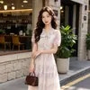 Vestido Floral Azul y Rosa, Versátil y Elegante para Mujer, Nuevo Estilo Verano 2026, Estilo Suave, Ceñido a la Cintura, Diseño Adelgazante, Vestido Largo