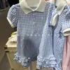 Ropa Infantil Surcoreana Niñas Vestido de Princesa Azul con Encaje Nueva Primavera Niña Elegante Nicho Vestido con Cuello Polo