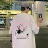 Camiseta de Manga Corta Estilo Americano High Street Araña Rojo Vino para Hombre Verano 2025 Nueva Moda Marca Diseño para Parejas