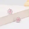 Set de Collar y Aretes Flor de Cerezo Diamante Rosa Moda Femenina Pequeño Fresco Cadena Clavícula Flor Rosa Completa con Diamantes Aretes de Flor