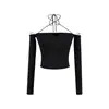 25275- Nuevo Top Sexy Ajustado de Hombros Descubiertos Estilo Europeo y Americano para Mujer, Camiseta Adelgazante de Manga Larga para Chicas Atrevidas - Primavera/Verano 2026