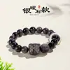 Pulsera de Cristal con Cuentas de Plata Obsidiana Negra Danza del León Círculo Gankun Plata 999 Pulsera de Cristal de Cabello Negro de Personalidad Moda para Hombres y Mujeres Joyería