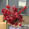 Flores Artificiais Vermelhas para Celebrações de Casamento, Flores Artificiais para Salões de Casamento, Decoração de Casa, Buquês Artificiais de Rosa, Enfeites de Flores de Seda