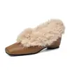 Todo Cuero Genuino Lana Invierno Nuevo Diseño Nicho Zapatos de Piel con Aumento Interno Punta Cuadrada Flats de Terciopelo Plus Mocasines de Mujer