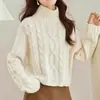 Suéter de punto de cuello alto para mujer transfronterizo para otoño e invierno, patrón trenzado vintage, corte holgado casual, rejuvenecedor, estilo corto, suéter pullover 2026 para mujer
